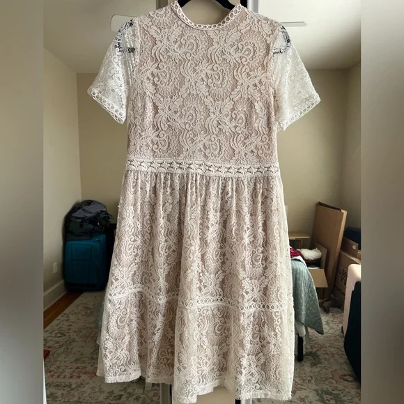 Beautiful white lace dress with nude lining